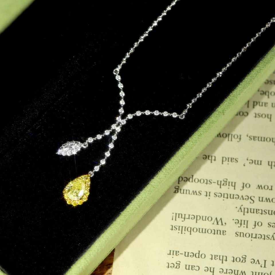 14k Gold 1.36 Ctw Natural Yellow Diamond & Diamond Necklace - 4
