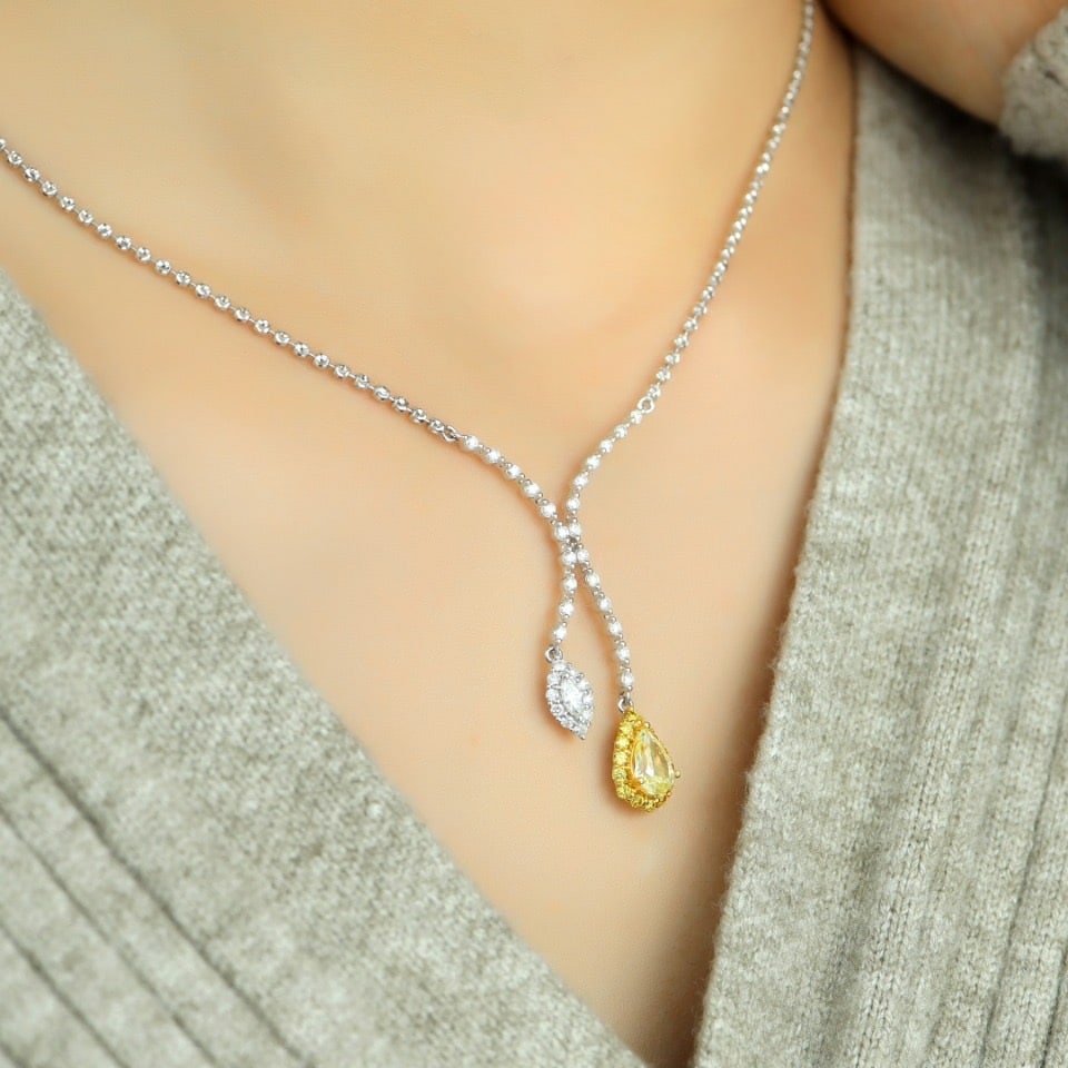 14k Gold 1.36 Ctw Natural Yellow Diamond & Diamond Necklace - 7