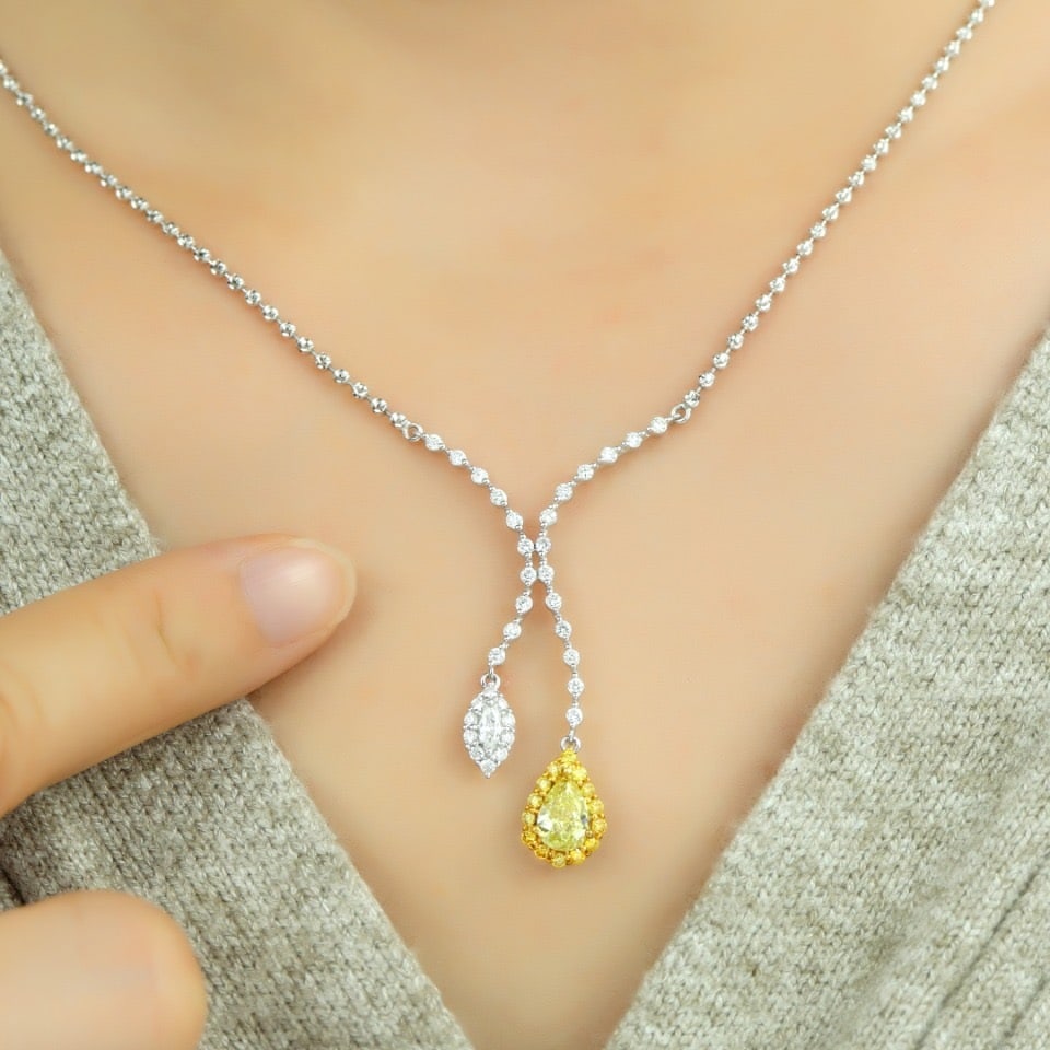 14k Gold 1.36 Ctw Natural Yellow Diamond & Diamond Necklace - 8