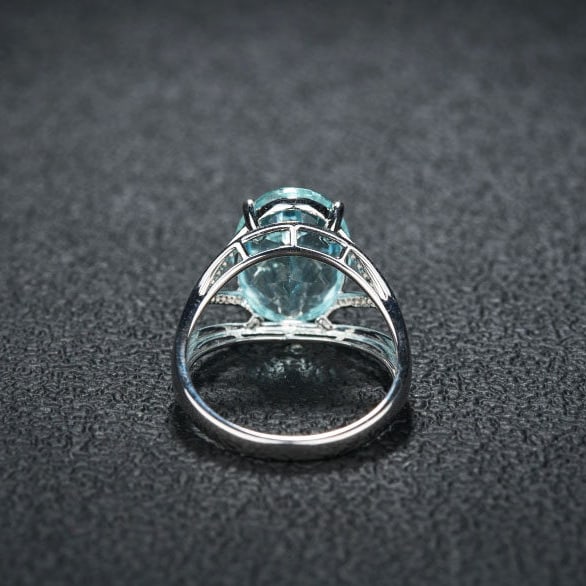 14k Gold 5.0 Ct Natural Aquamarine & Diamond Ring - 5