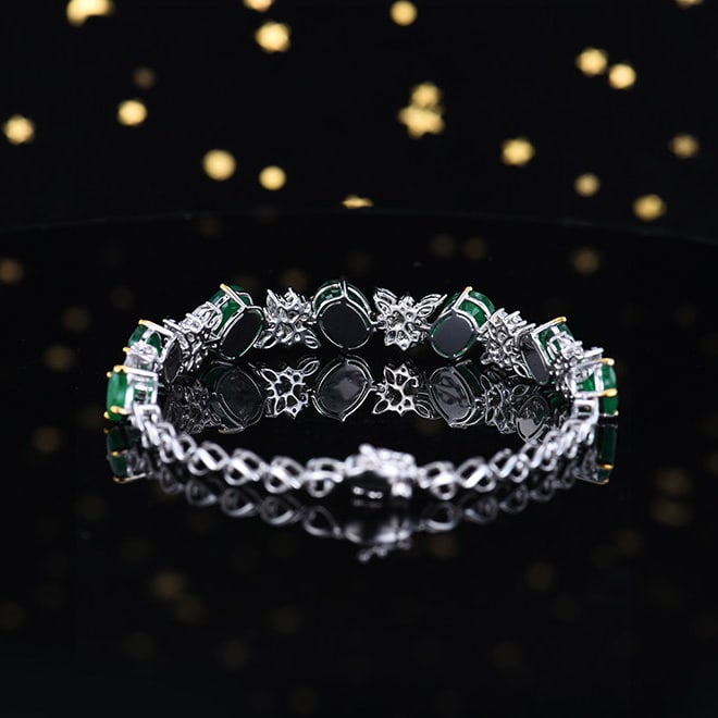 14k Gold 12.13 Ctw Vivid Green Natural Emerald & Sapphire Bracelet - 4