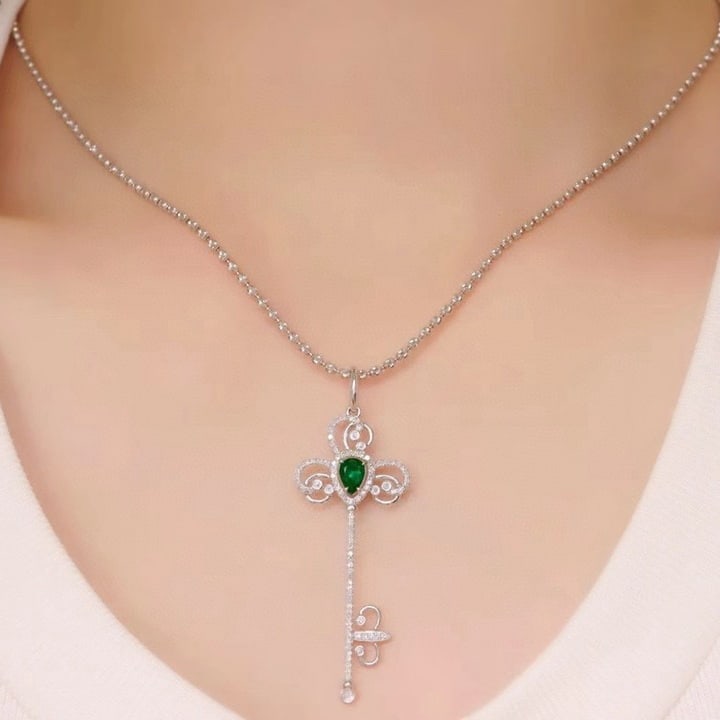 14k Gold 0.57 Ctw Vivid Green Natural Emerald & Diamond Pendant( Without Chain ) - 5