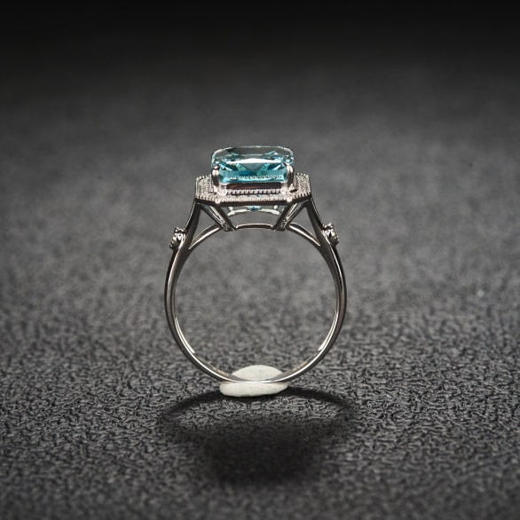 14k Gold 3.92 Ct Natural Aquamarine & Diamond Ring - 6