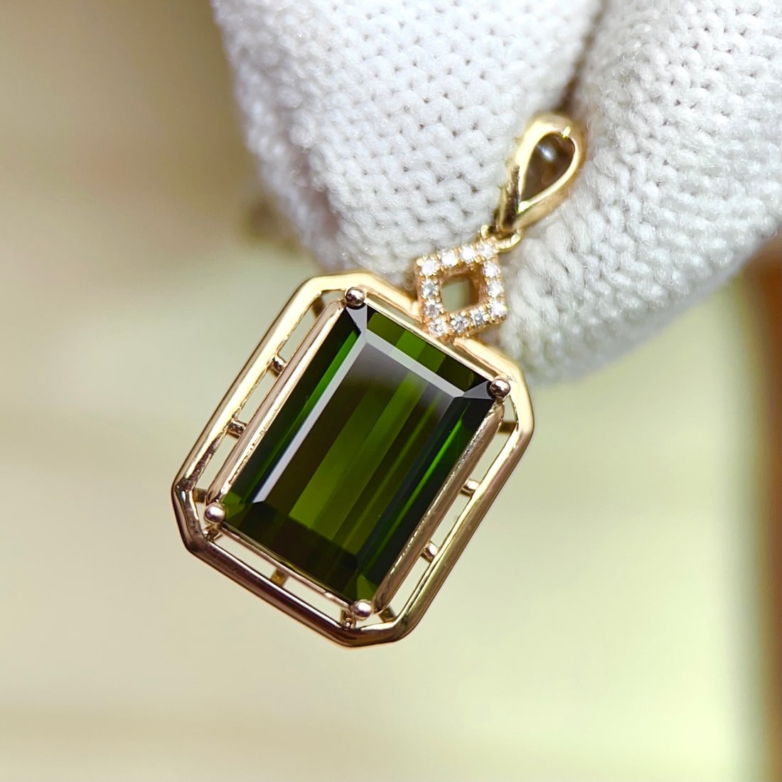 14k Gold 3.48 Ctw Natural Tourmaline & Diamond Pendant( Without Chain ) - 3