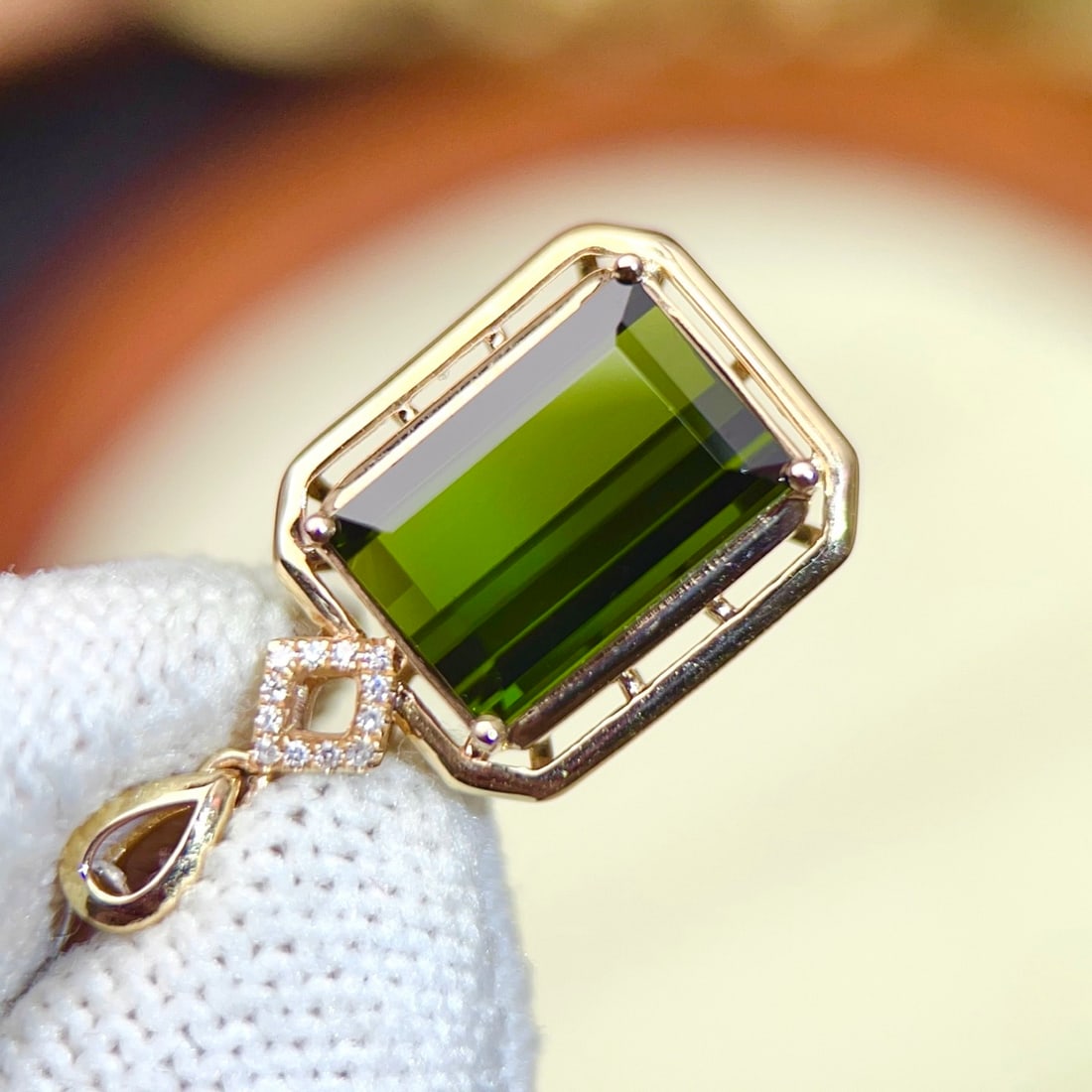 14k Gold 3.48 Ctw Natural Tourmaline & Diamond Pendant( Without Chain ) - 4