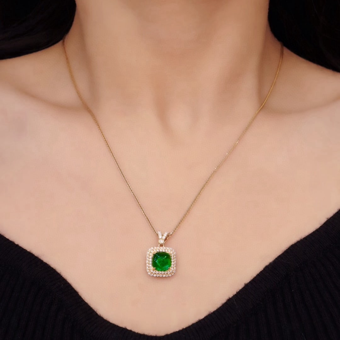 14k Gold 2.92 Ctw Vivid Green Natural Emerald & Diamond Pendant( Without Chain ) - 5