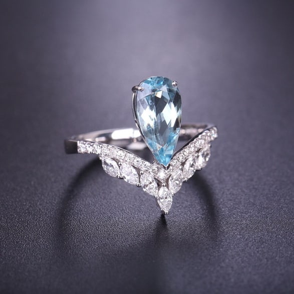 14k Gold 1.86 Ctw Natural Aquamarine & Diamond Ring - 2