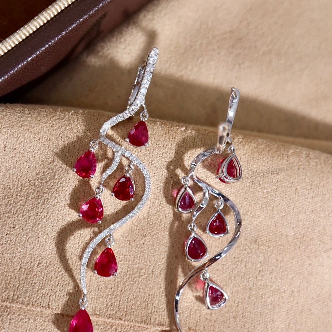 14k Gold 5.26 Ctw Natural Ruby & Diamond Earrings - 2