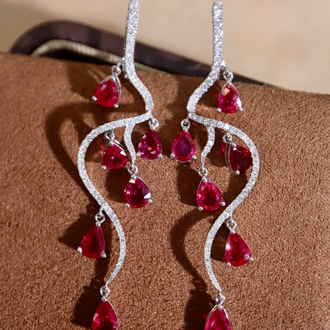 14k Gold 5.26 Ctw Natural Ruby & Diamond Earrings - 6