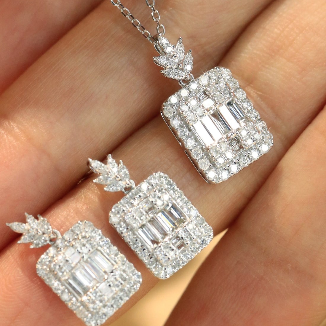14k Gold 1.32 Ctw Natural H Diamond Jewelry Set - 8