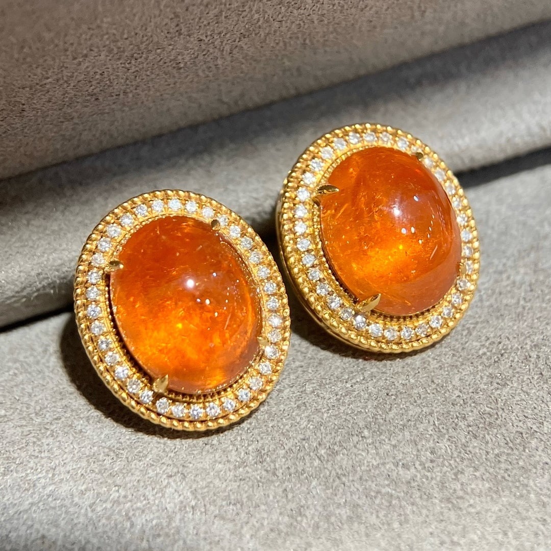 14k Gold 8.84 Ctw Natural Spessartine & Diamond Earrings - 2