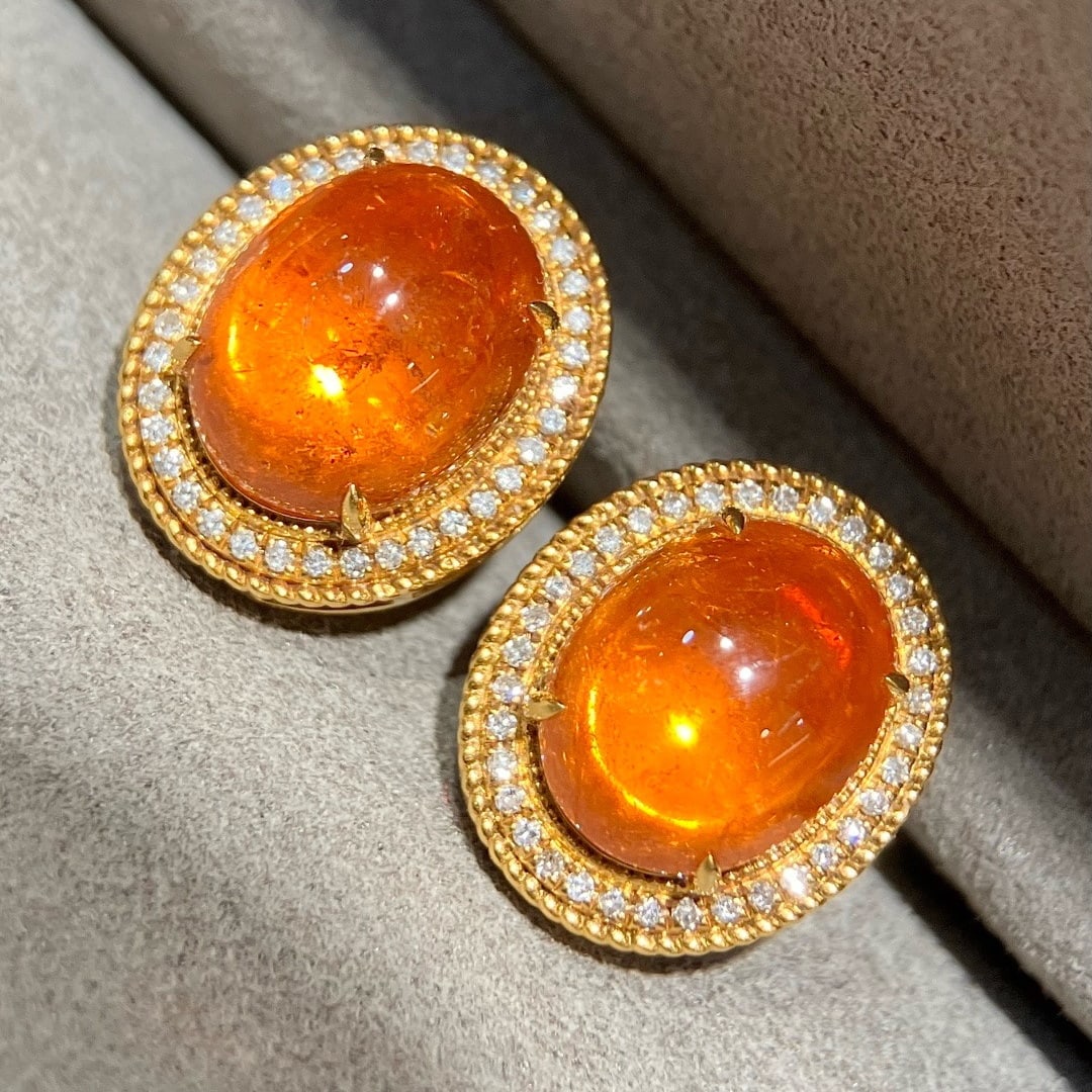 14k Gold 8.84 Ctw Natural Spessartine & Diamond Earrings - 3