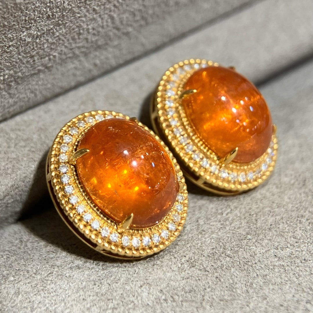 14k Gold 8.84 Ctw Natural Spessartine & Diamond Earrings - 5