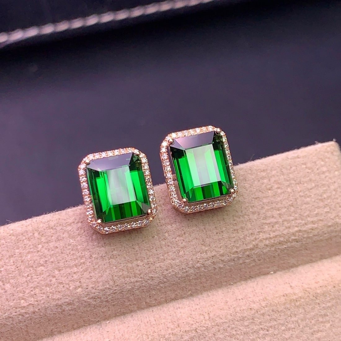 14k Gold 6.8 Ct Natural Tourmaline & Diamond Earrings - 6