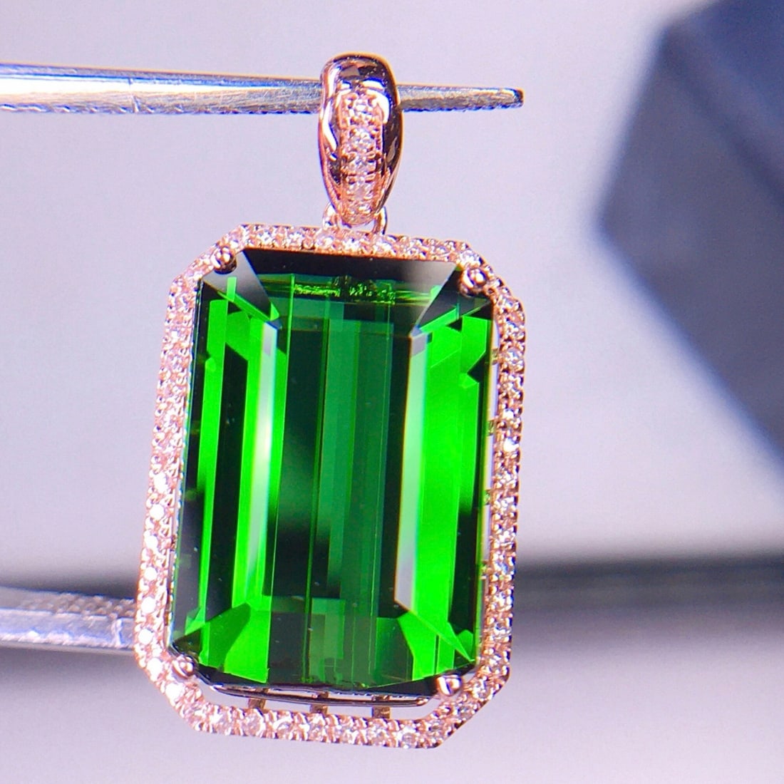 14k Gold 7.56 Ct Natural Tourmaline & Diamond Pendant( Without Chain ) - 3