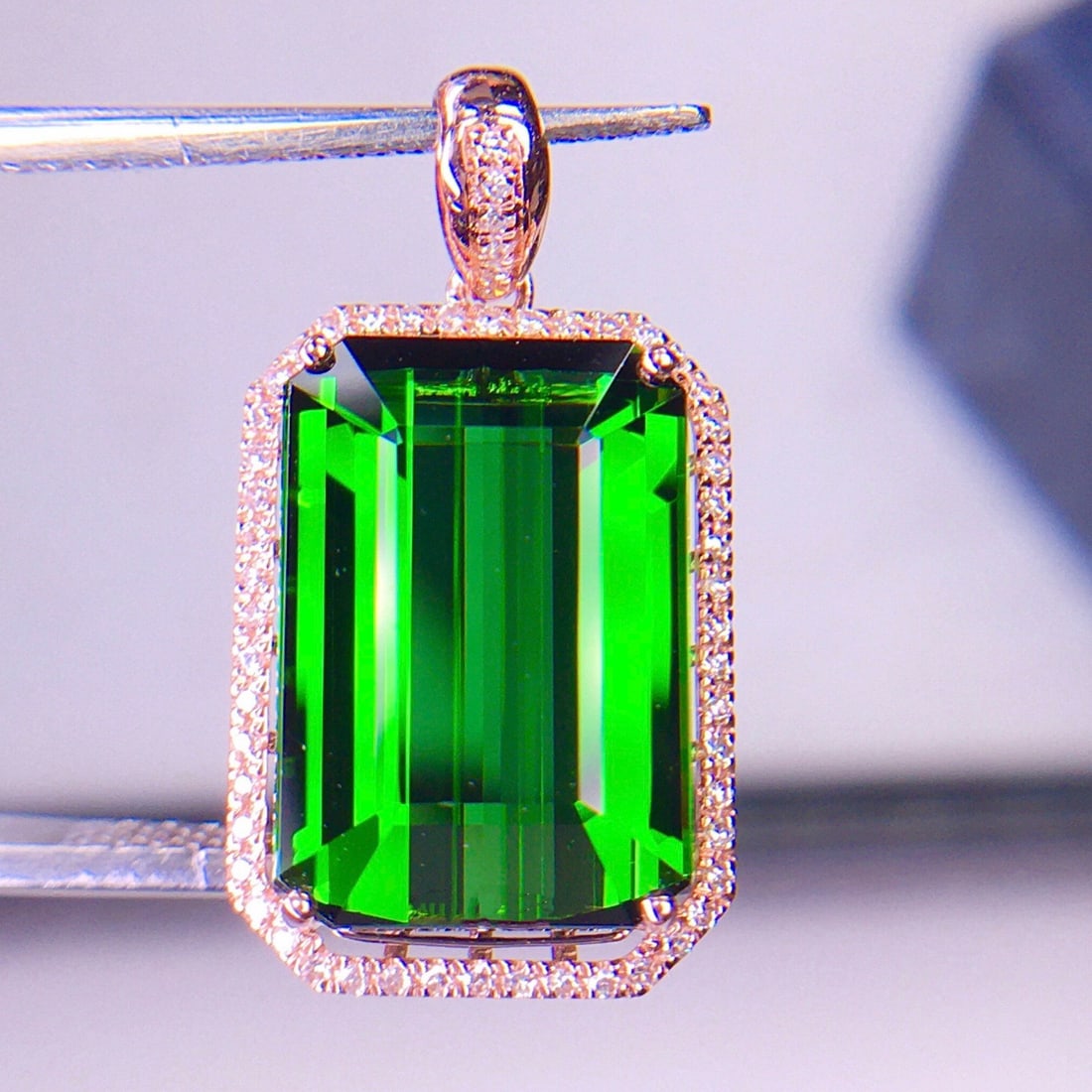 14k Gold 7.56 Ct Natural Tourmaline & Diamond Pendant( Without Chain ) - 5