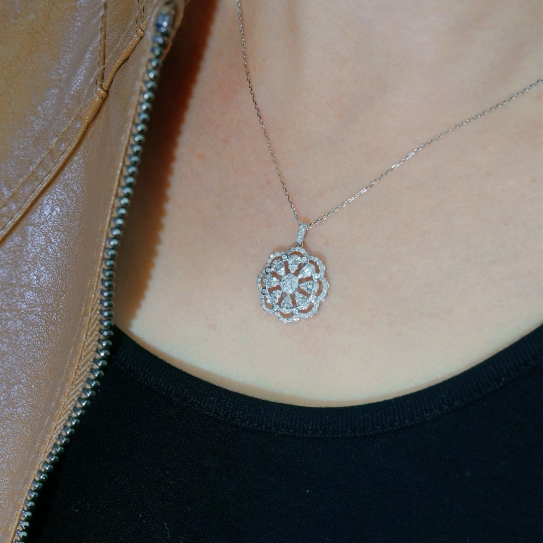 14k Gold 0.85 Ct Natural H Diamond Necklace - 2