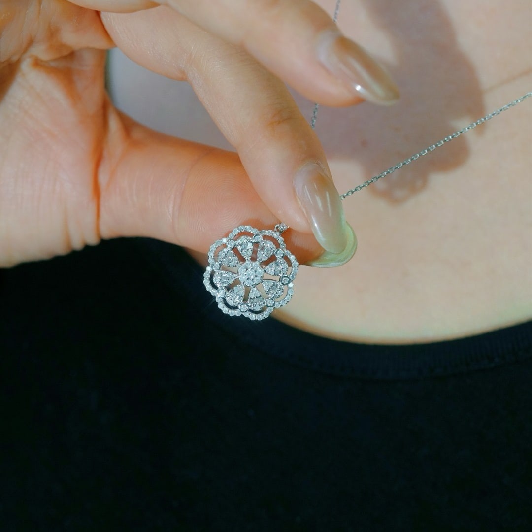 14k Gold 0.85 Ct Natural H Diamond Necklace - 3