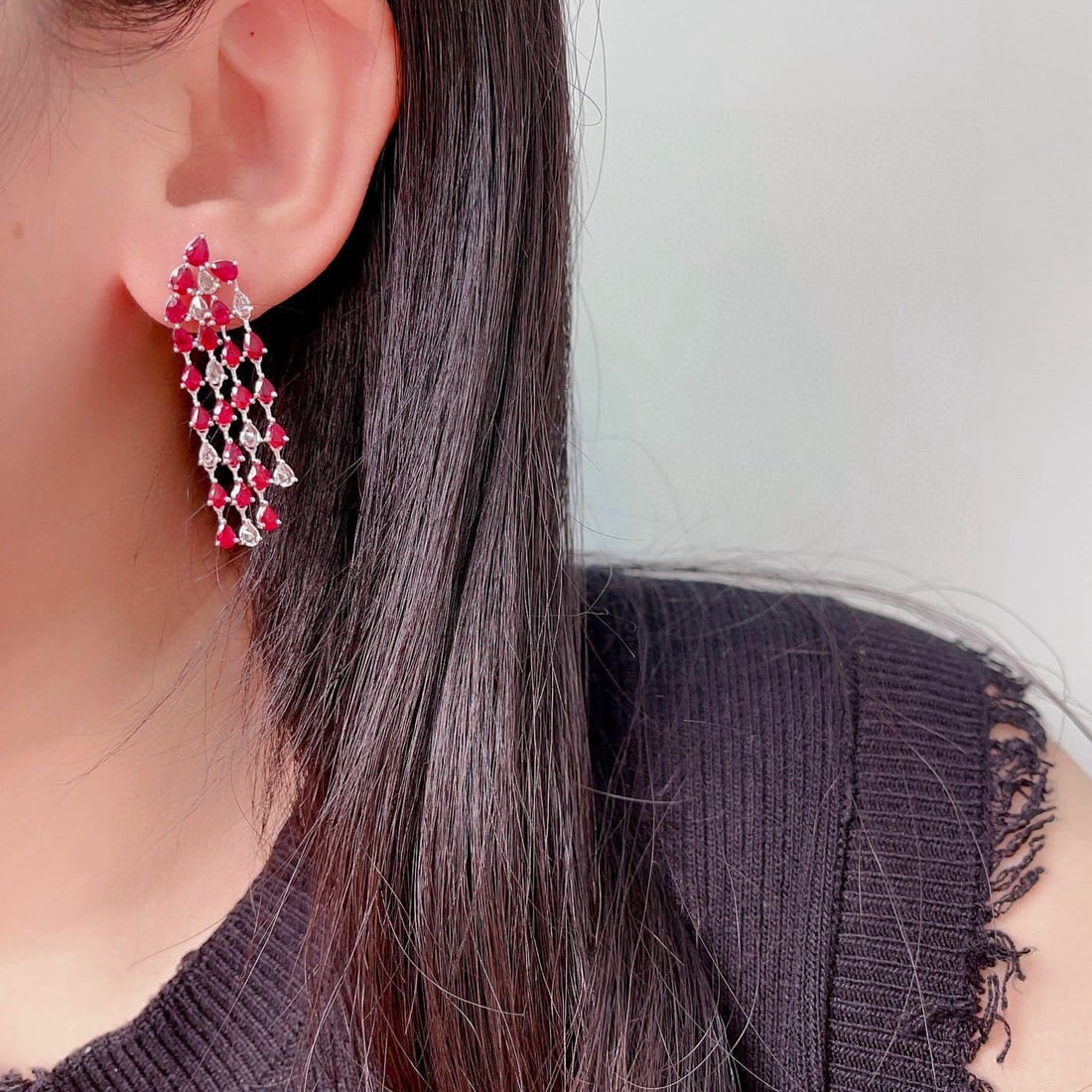 14k Gold 7.79 Ctw Natural Ruby & Sapphire Earrings - 5