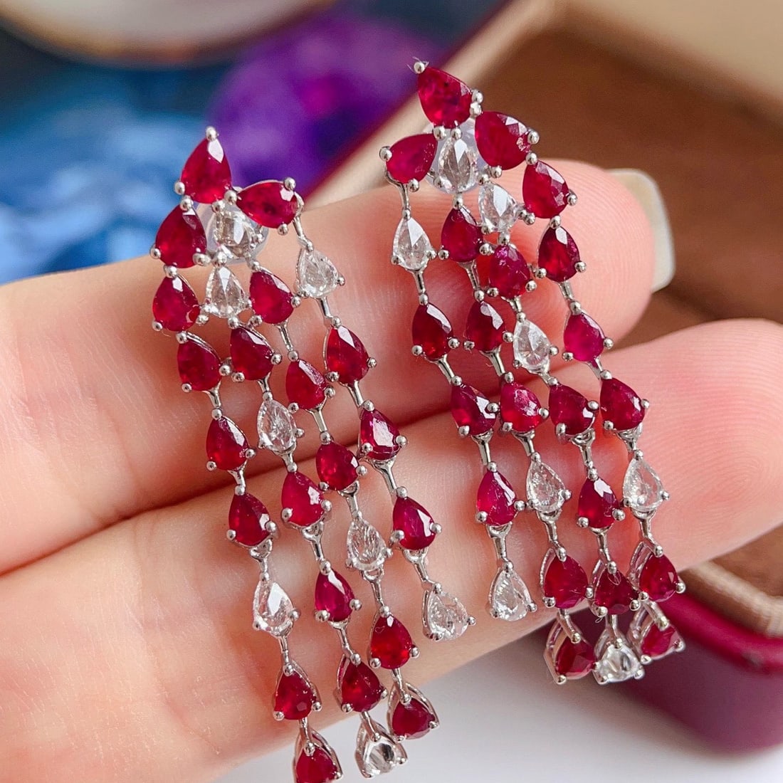 14k Gold 7.79 Ctw Natural Ruby & Sapphire Earrings - 6