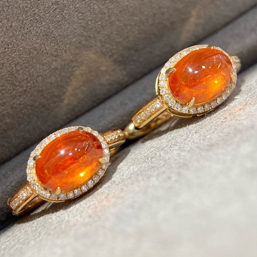 14k Gold 5.05 Ctw Natural Spessartine & Diamond Earrings - 4