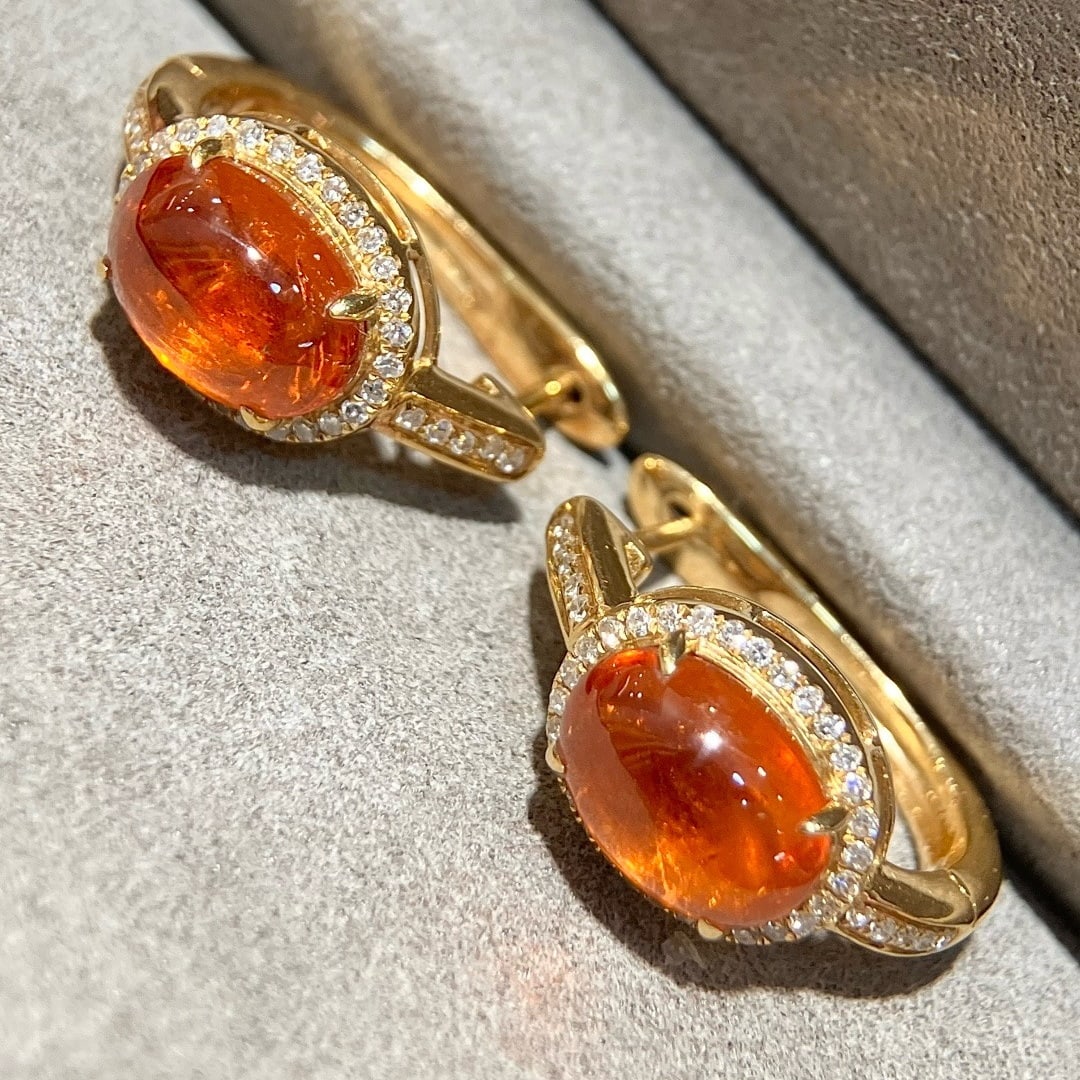 14k Gold 5.05 Ctw Natural Spessartine & Diamond Earrings - 6