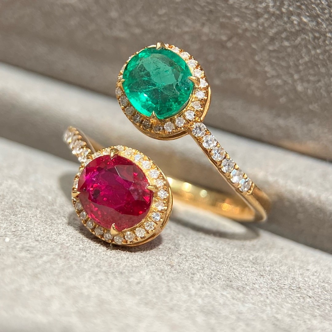 14k Gold 2.08 Ctw Natural Ruby & Emerald & Toi Et Moi Ring - 3