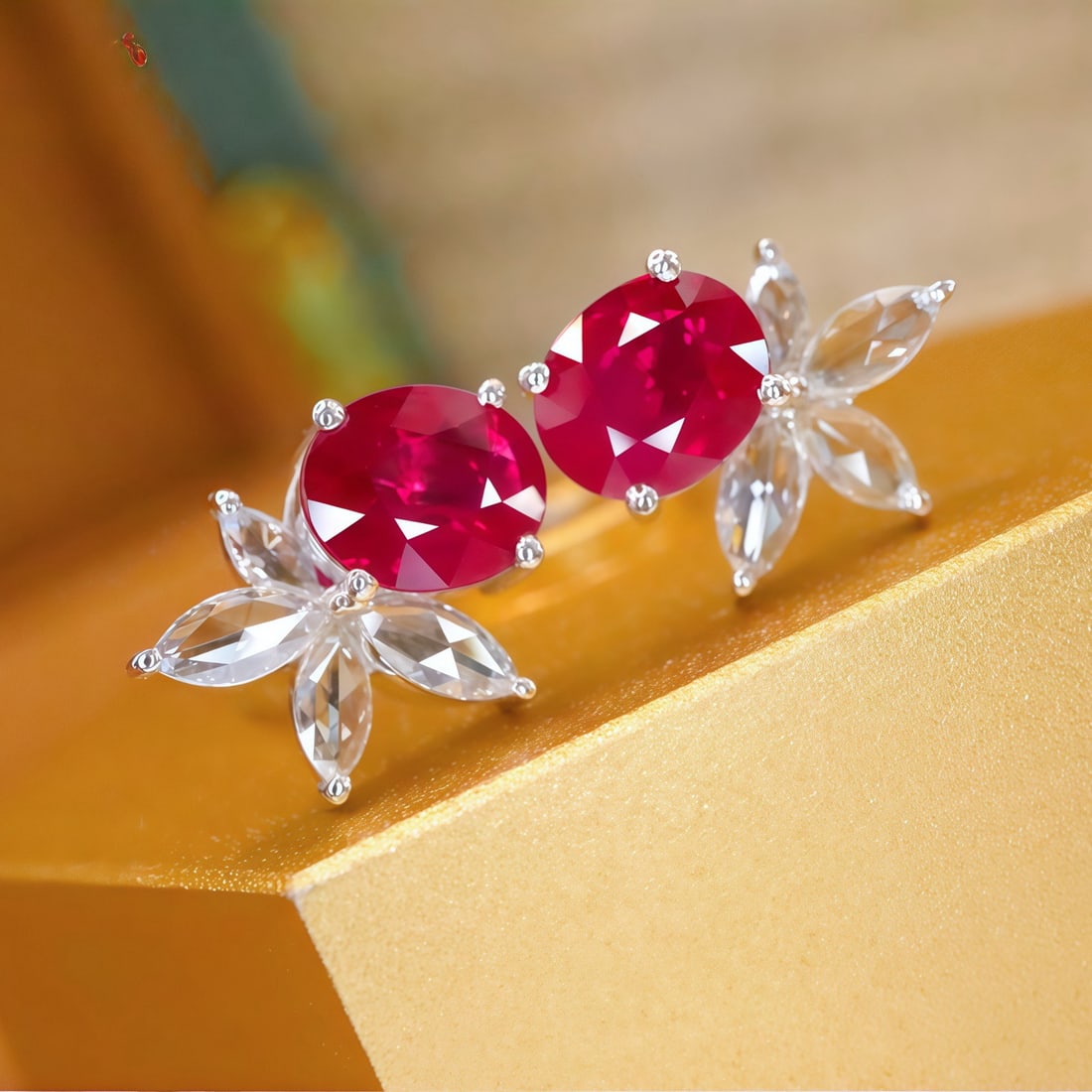 14k Gold 1.24 Ctw Vivid Red Natural Ruby & Diamond Earrings - 3