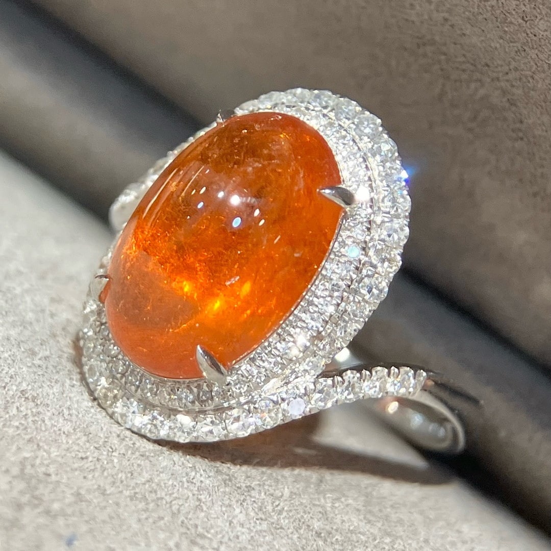 14k Gold 6.85 Ctw Natural Spessartine & Diamond Ring - 3