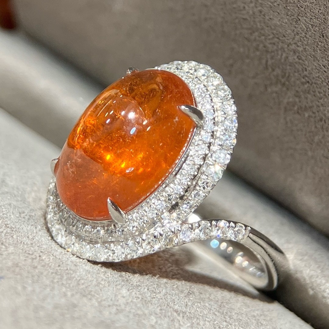 14k Gold 6.85 Ctw Natural Spessartine & Diamond Ring - 5