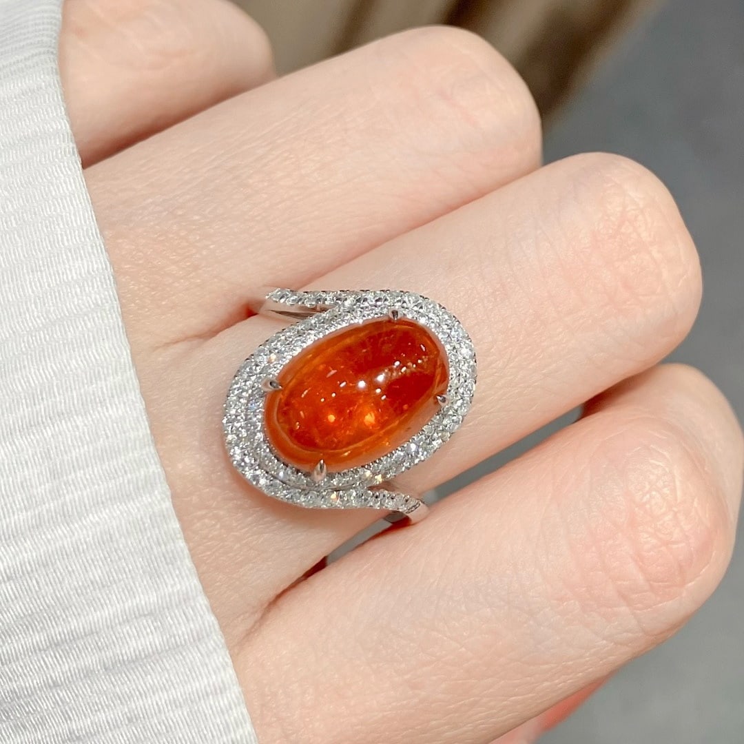 14k Gold 6.85 Ctw Natural Spessartine & Diamond Ring - 6