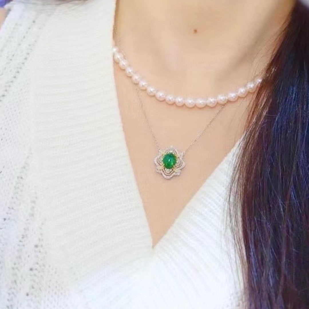 14k Gold 2.05 Ctw Vivid Green Natural Emerald & Diamond Necklace - 6