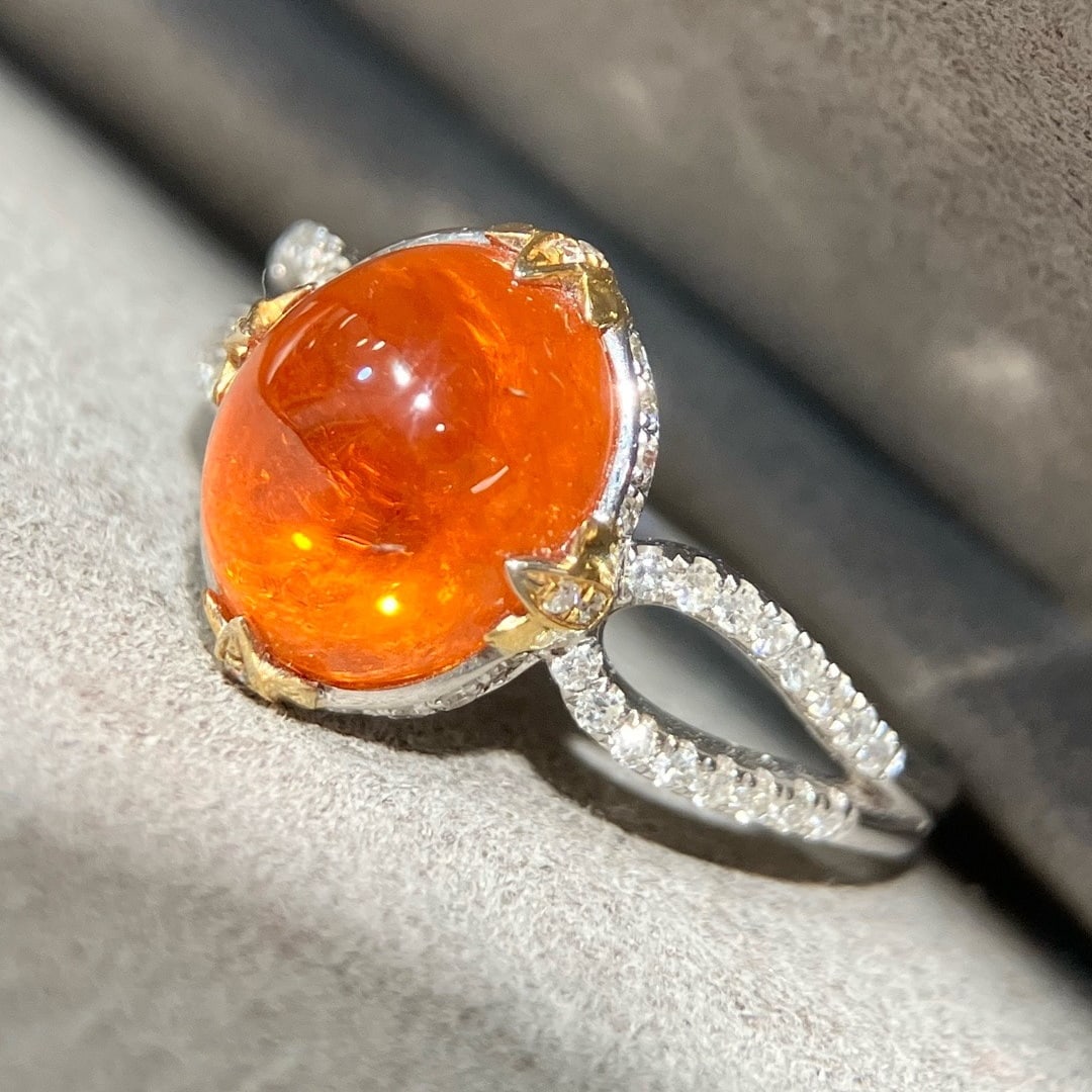 14k Gold 4.66 Ctw Natural Spessartine & Diamond Ring - 4