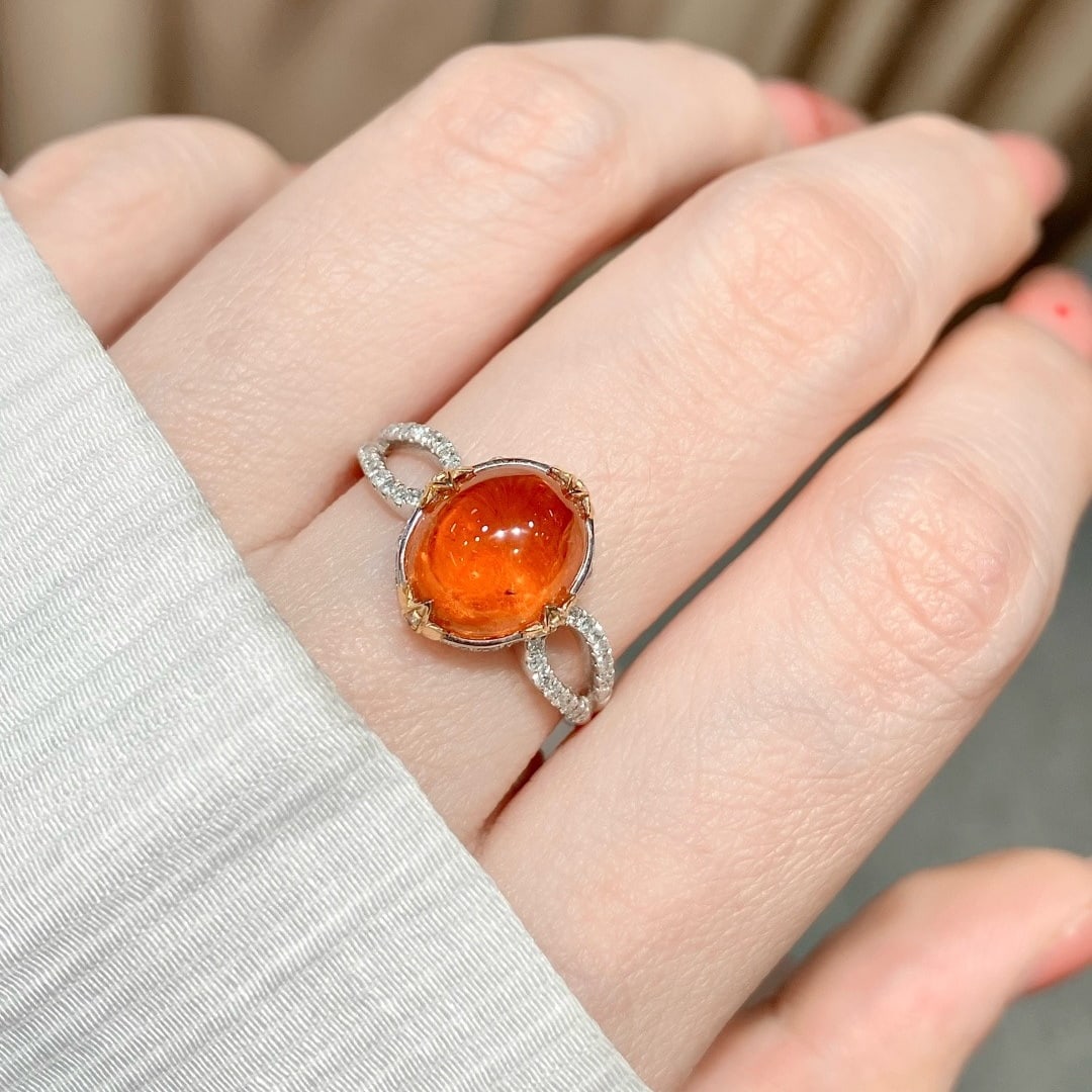 14k Gold 4.66 Ctw Natural Spessartine & Diamond Ring - 6