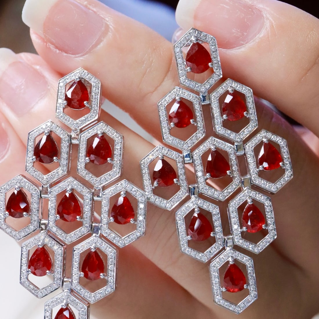 14k Gold 7.97 Ctw Vivid Red Natural Ruby & Lab Grown Diamond Earrings - 2