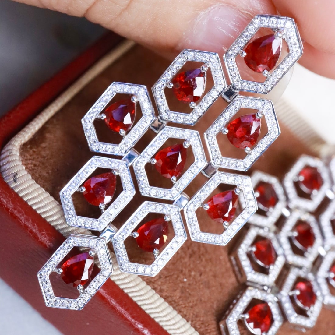 14k Gold 7.97 Ctw Vivid Red Natural Ruby & Lab Grown Diamond Earrings - 3