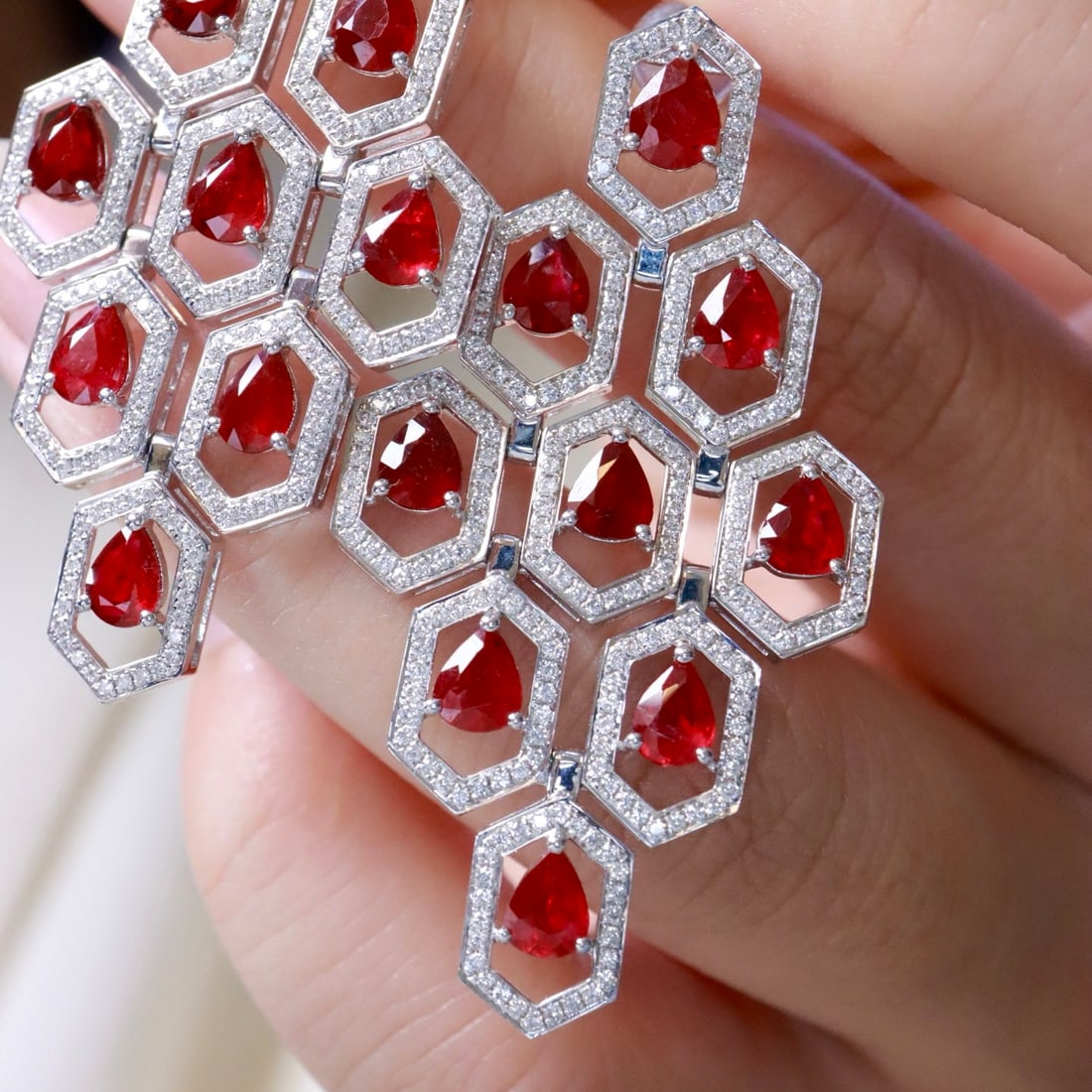 14k Gold 7.97 Ctw Vivid Red Natural Ruby & Lab Grown Diamond Earrings - 5