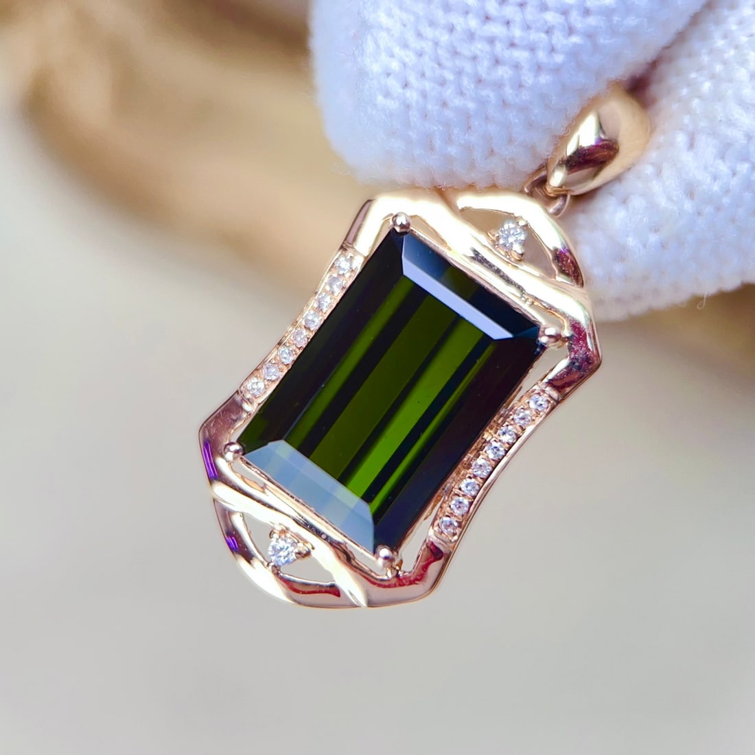 14k Gold 5.72 Ctw Natural Tourmaline & Diamond Pendant( Without Chain ) - 2