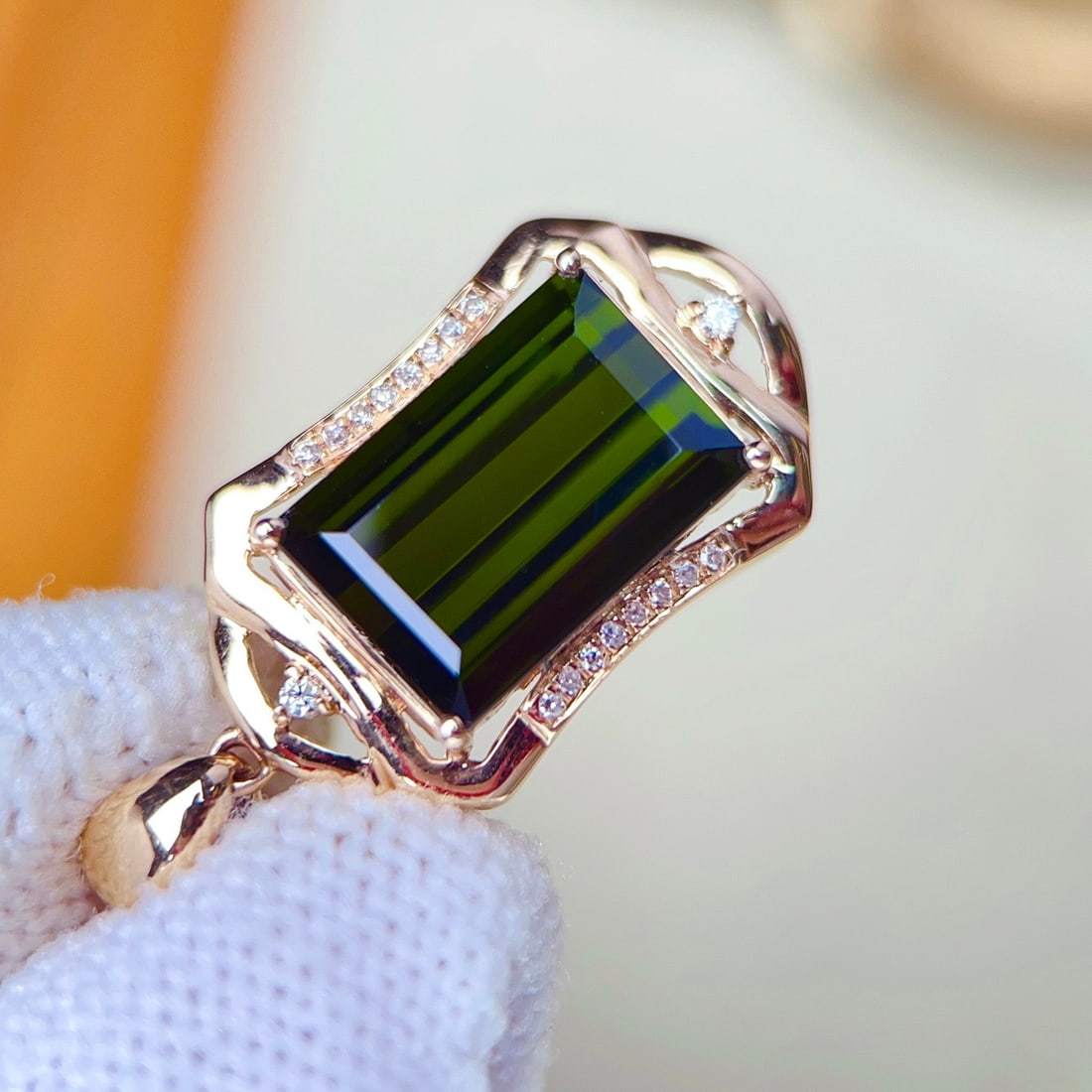 14k Gold 5.72 Ctw Natural Tourmaline & Diamond Pendant( Without Chain ) - 3