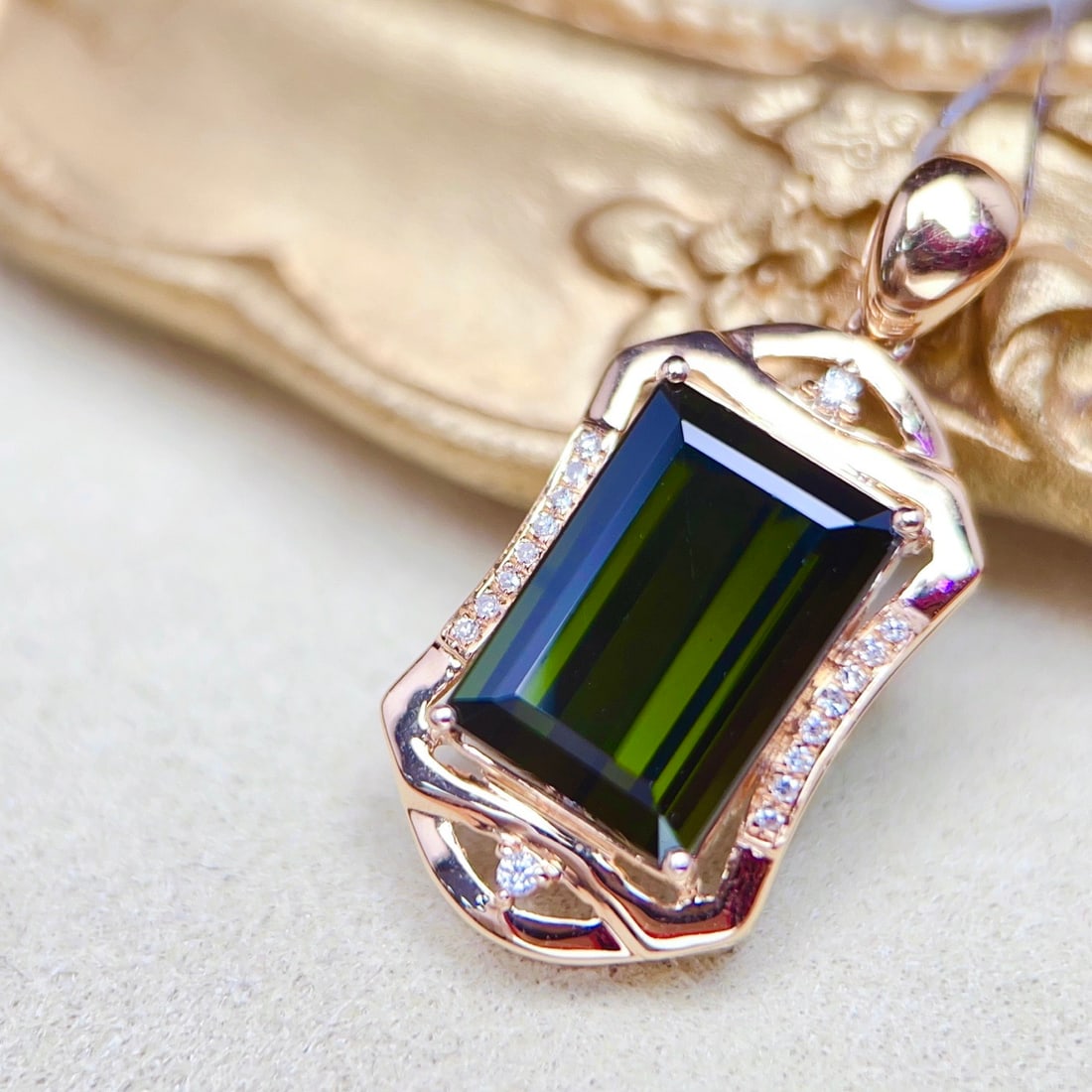 14k Gold 5.72 Ctw Natural Tourmaline & Diamond Pendant( Without Chain ) - 4