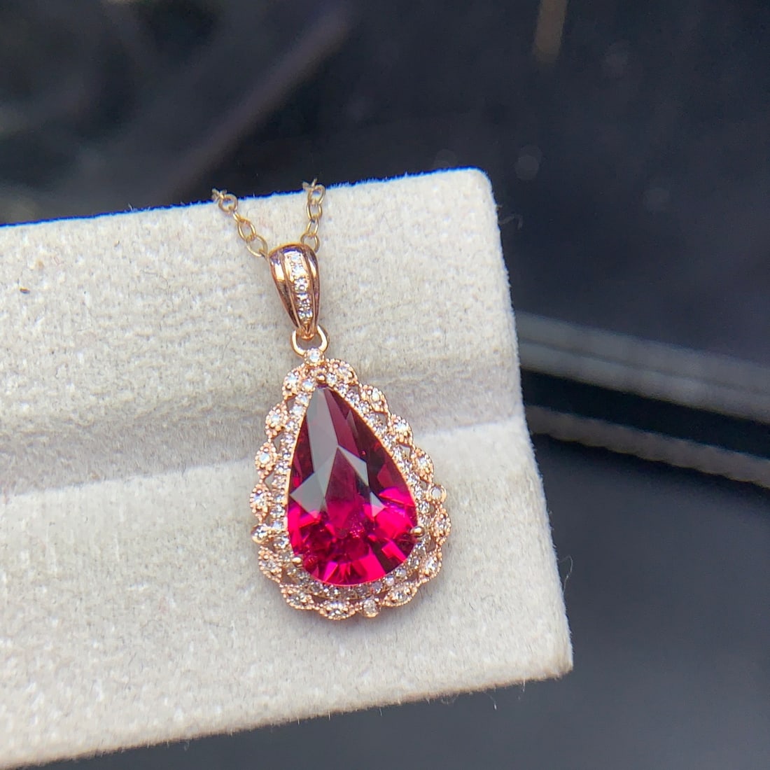 14k Gold 2.4 Ct Natural Tourmaline & Diamond Pendant( Without Chain ) - 4