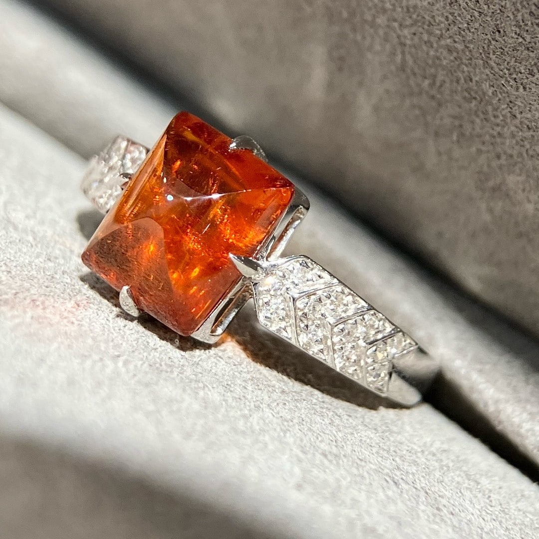 14k Gold 3.68 Ctw Natural Spessartine & Diamond Ring - 4