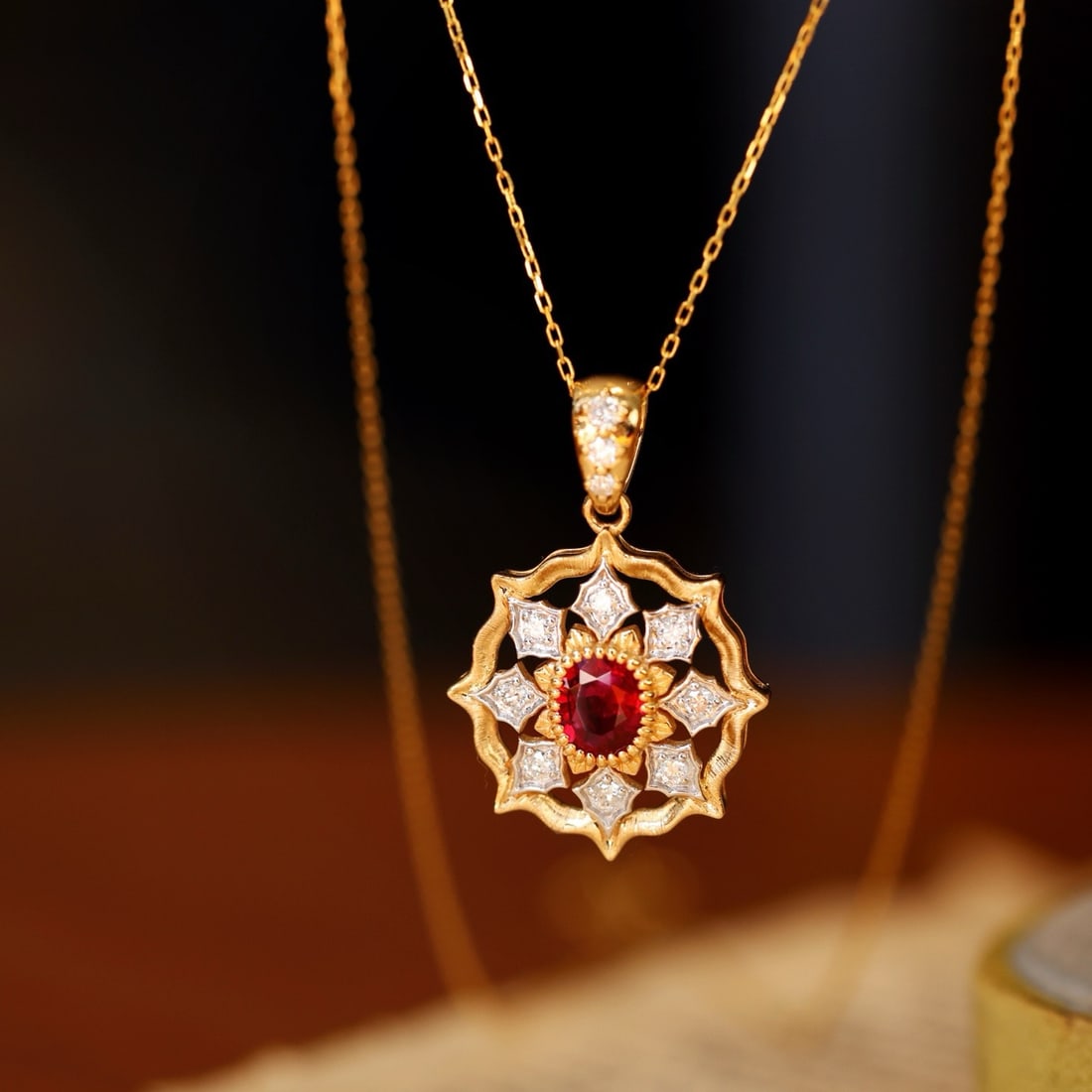 14k Gold 1.07 Ctw Natural Ruby & Diamond Pendant( Without Chain ) - 3