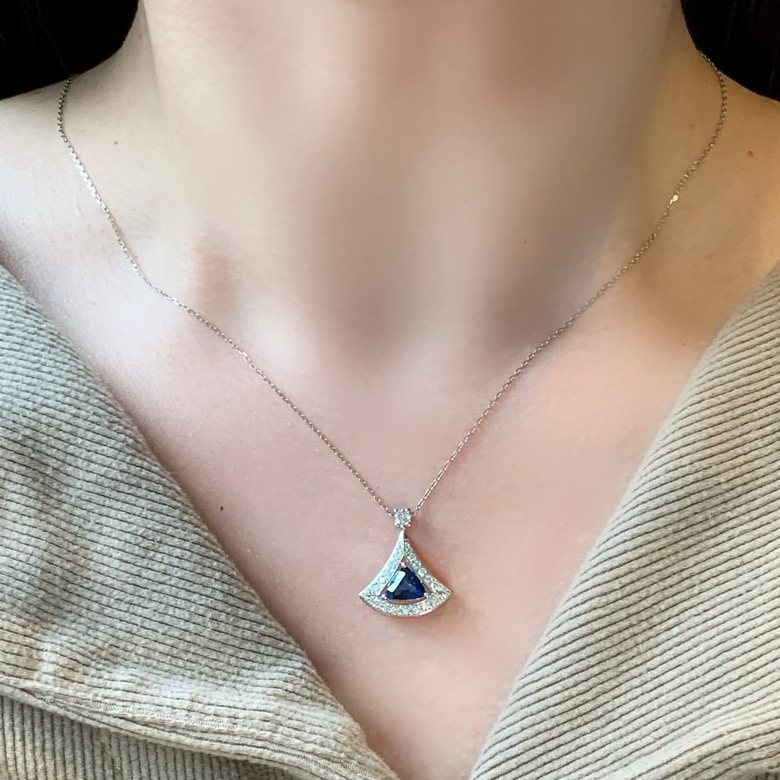 14k Gold 1.59 Ctw Natural Sapphire & Diamond Pendant( Without Chain ) - 5