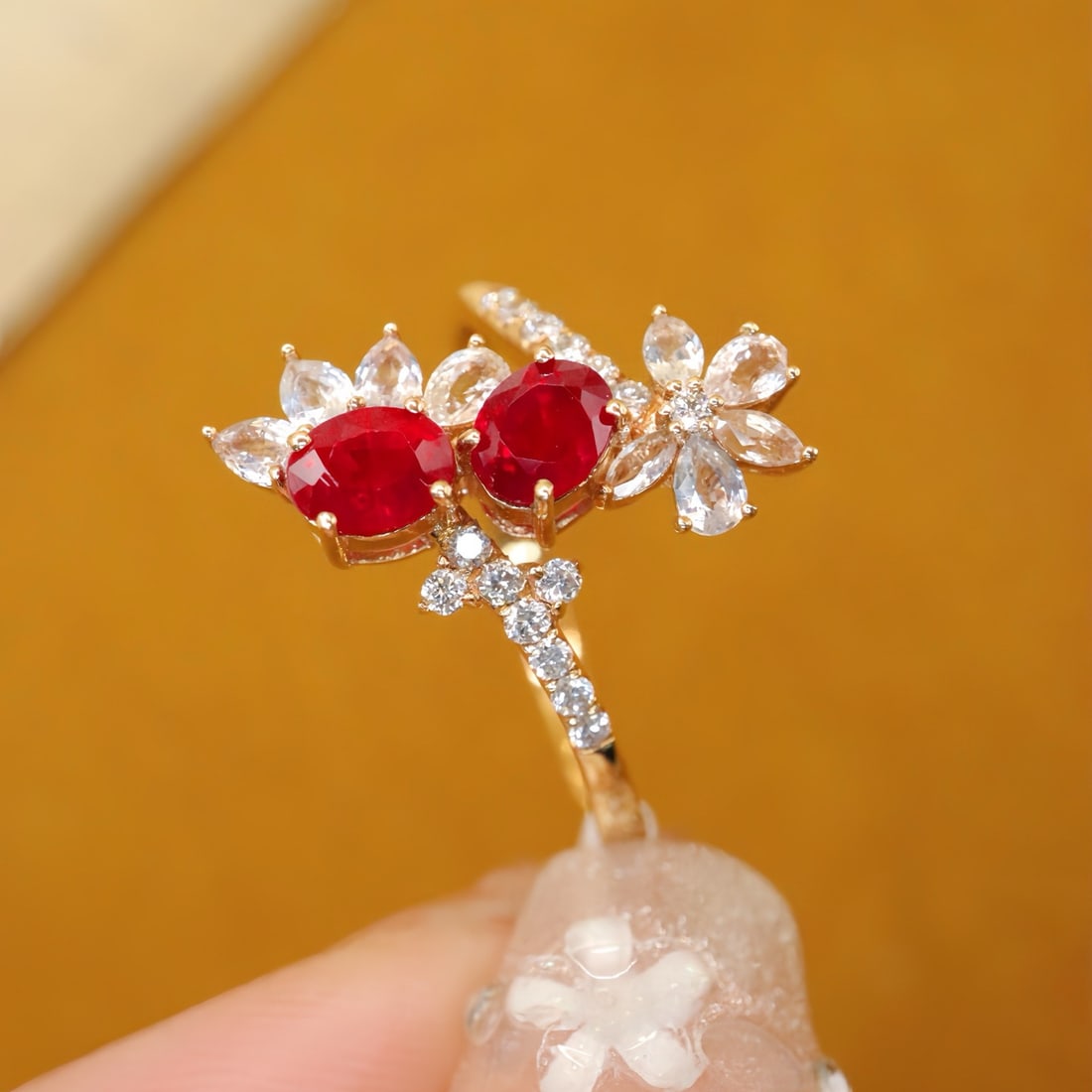 14k Gold 1.46 Ctw Vivid Red Natural Ruby & Sapphire Ring - 4