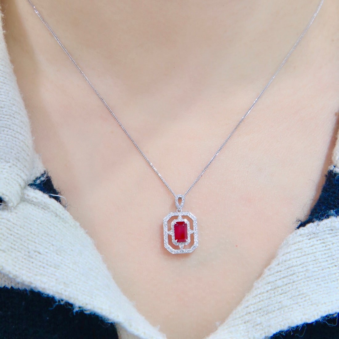 14k Gold 1.38 Ctw Vivid Red Natural Ruby & Diamond Necklace - 8