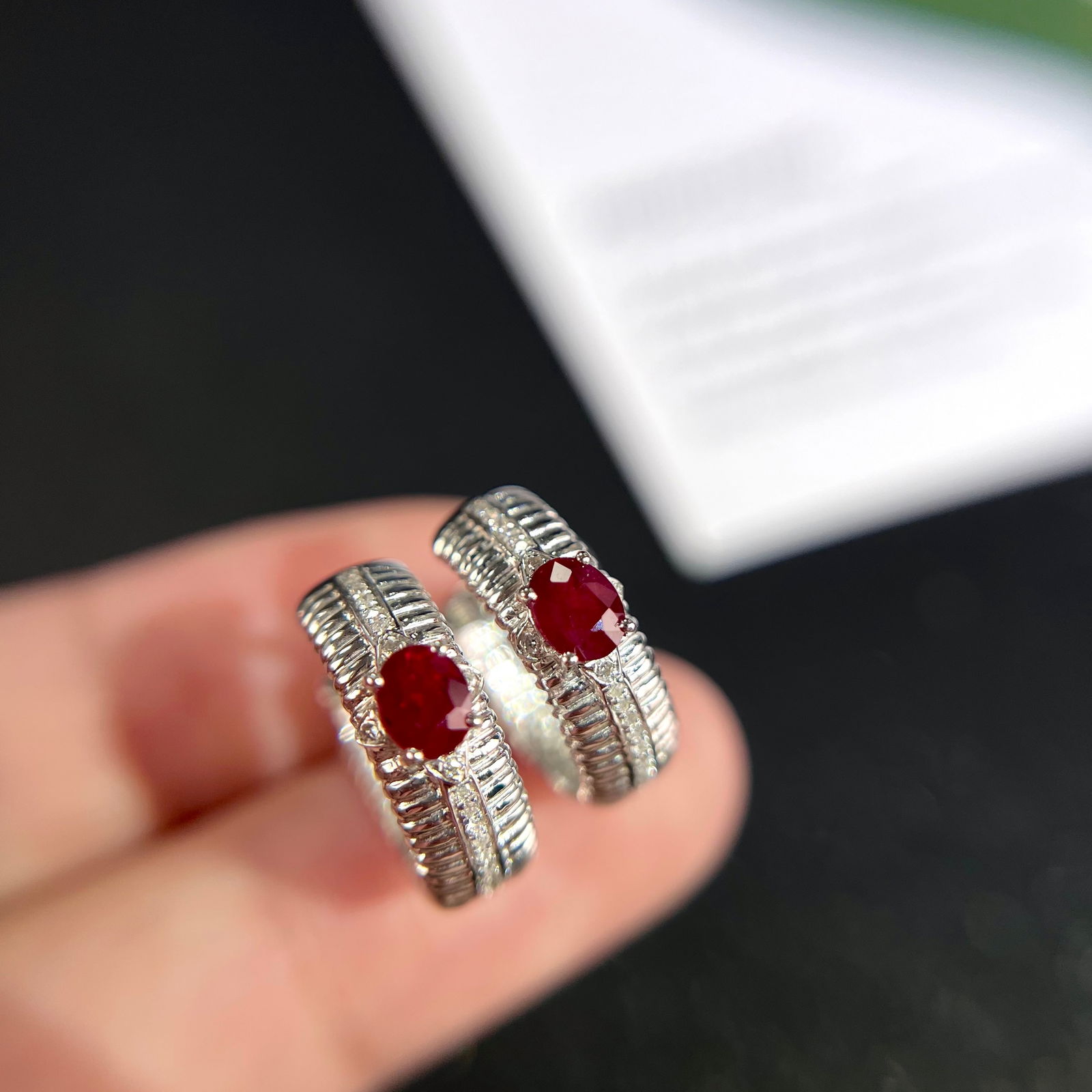 14k Gold 1.00 Ct Vivid Red Natural Ruby & Diamond Earrings - 4