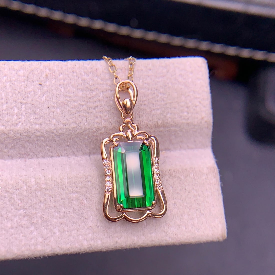 14k Gold 3.08 Ct Natural Tourmaline & Diamond Pendant( Without Chain ) - 3