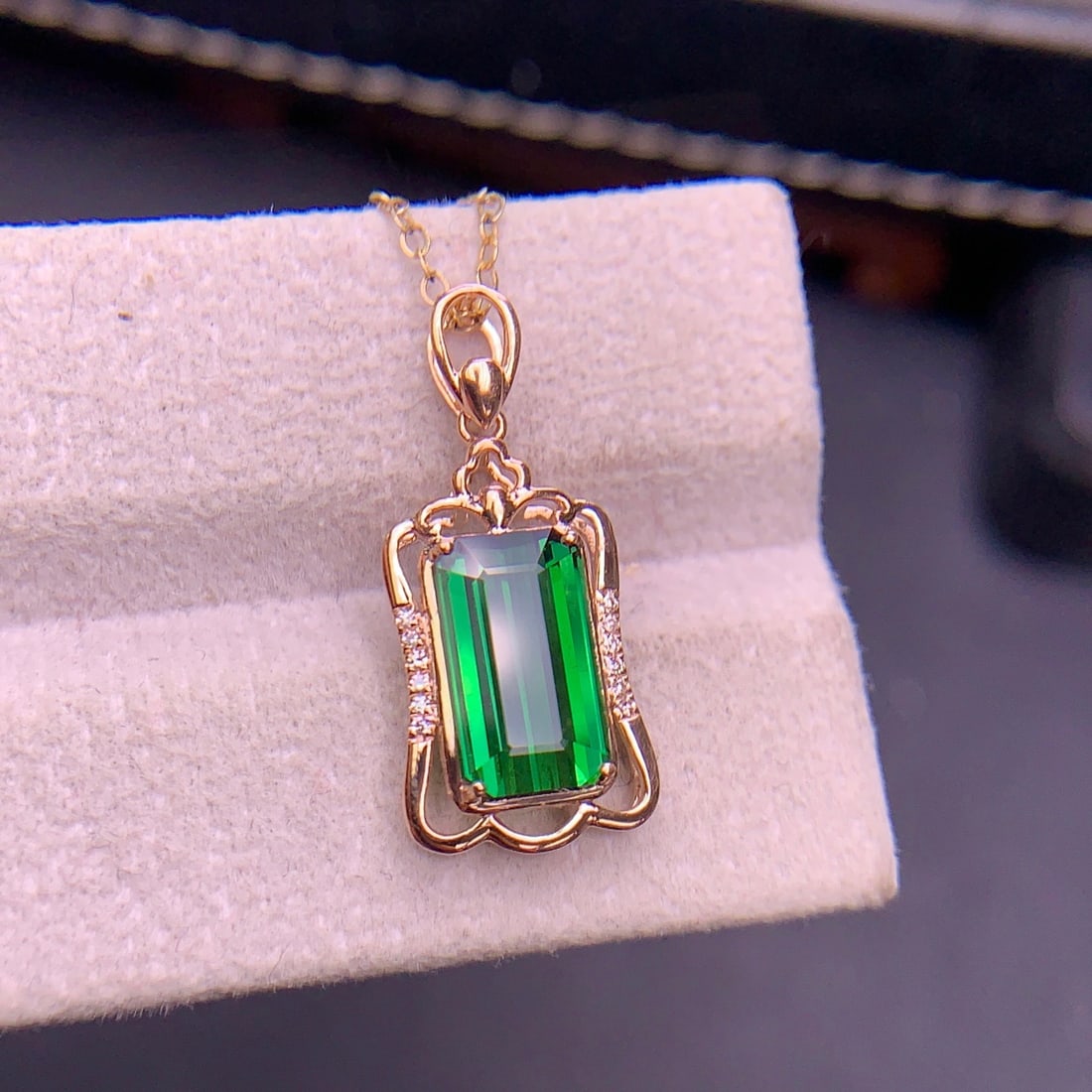 14k Gold 3.08 Ct Natural Tourmaline & Diamond Pendant( Without Chain ) - 6