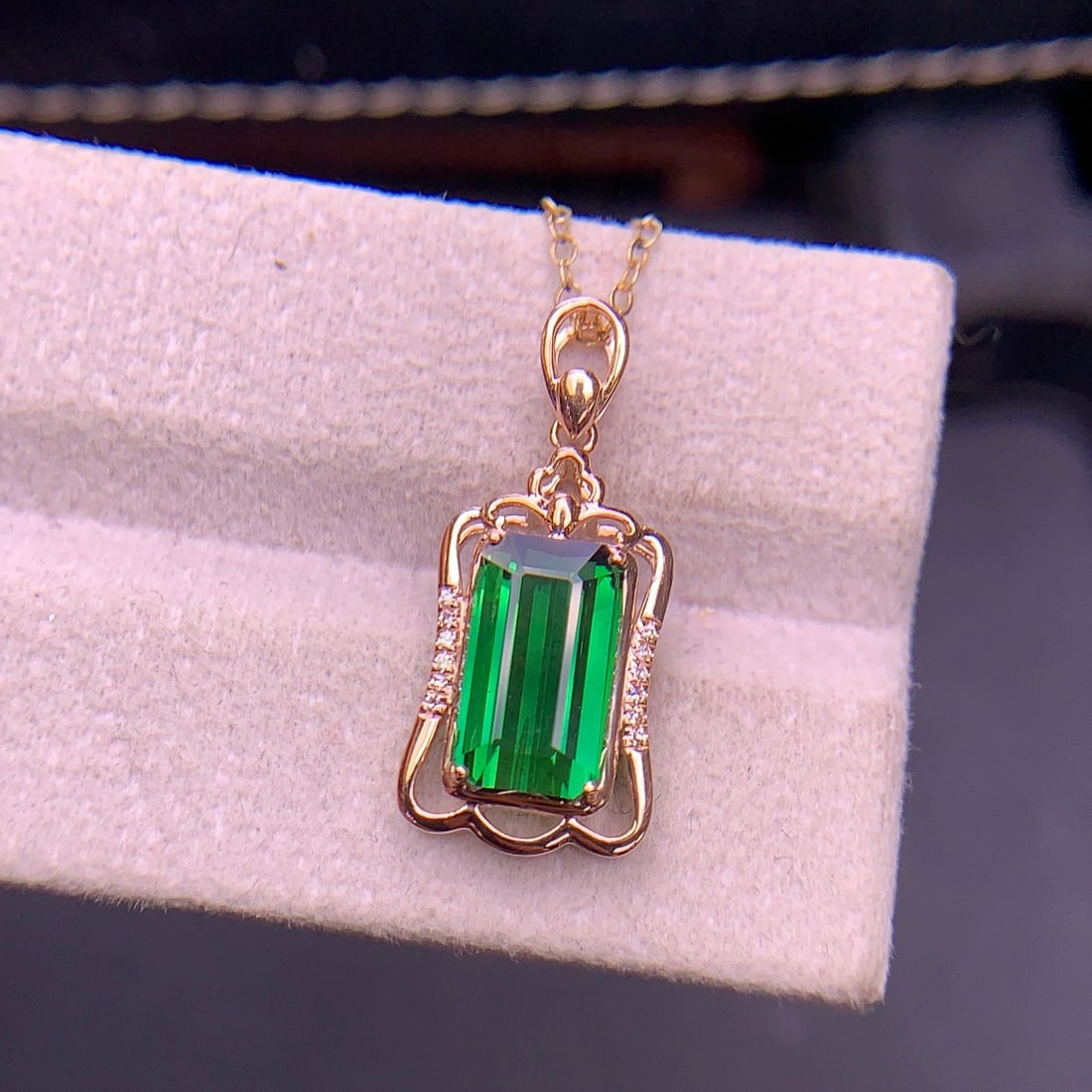 14k Gold 3.08 Ct Natural Tourmaline & Diamond Pendant( Without Chain ) - 8